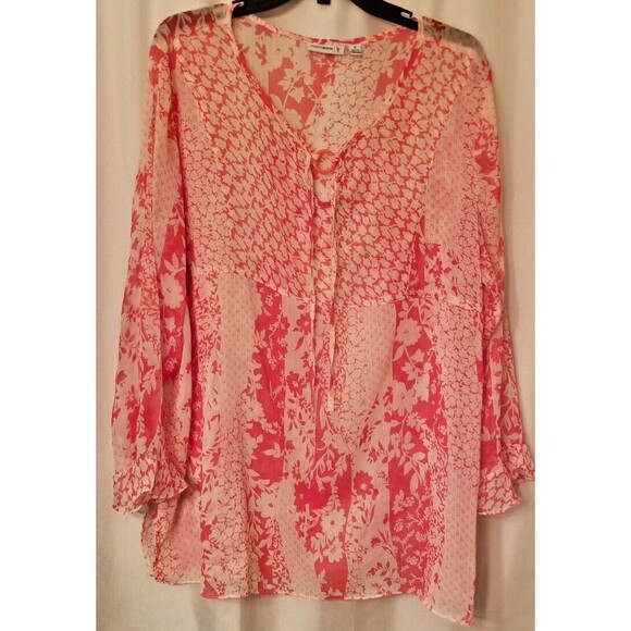 Susan Graver Tops - Susan Graver Floral Vibrant Tunic Sheer Cover-up Ruffle Sleeve Boutique Size 1X